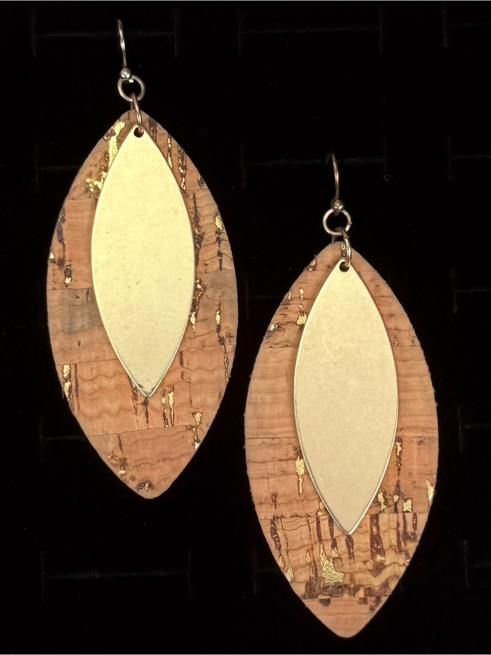 BoHo chic lightweight, cork, layered pierced dangle earrings